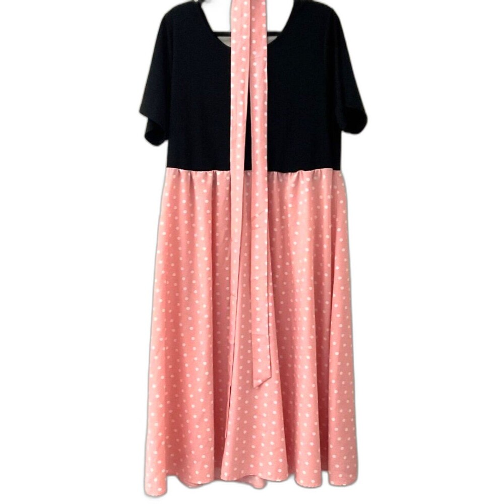 SHEIN Curve Plus Pink Polka Dot Colorblock Midi Dress Size 4XL US 20